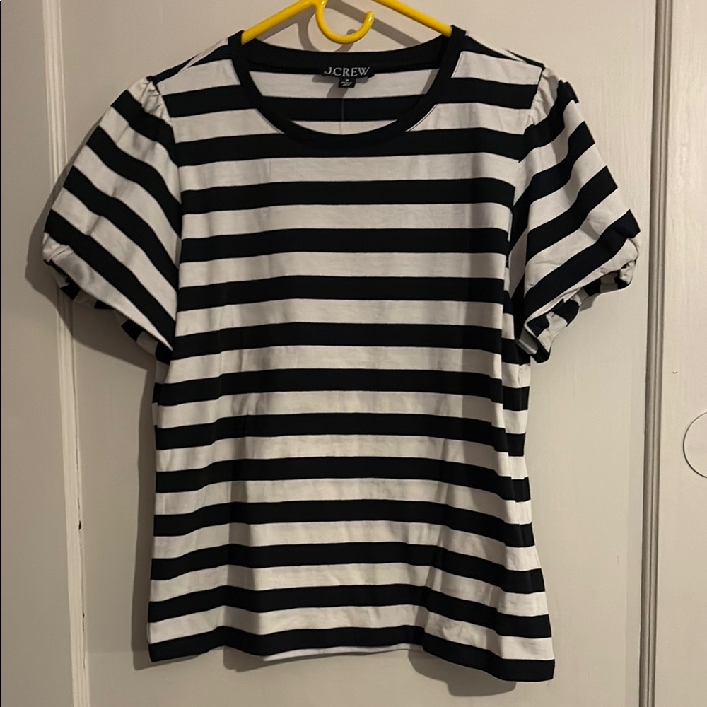 J. Crew Black and White Puff Sleeve T-Shirt